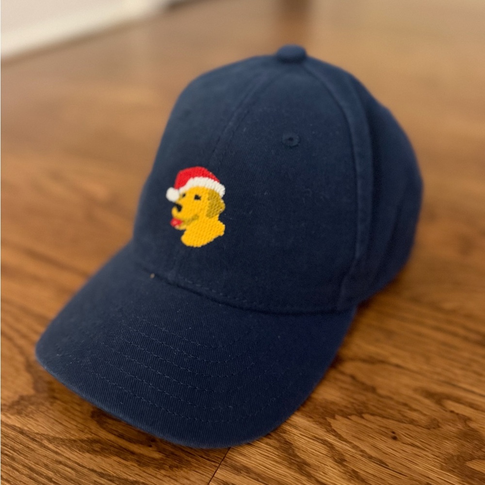 Harding Lane Kids Needlepoint Baseball Hat - Santa Dog - Navy Blue